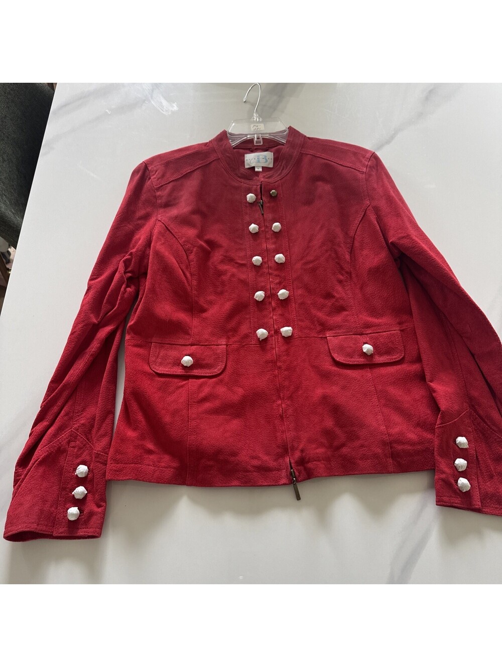 New Without Tags - Alice Blue Leather Suede Bomber Jacket, Ladies Large - Red